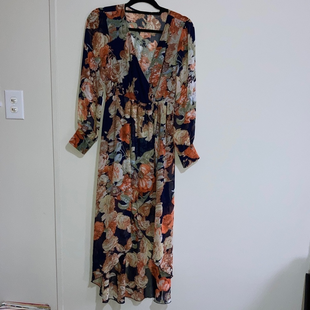Papaya Navy Floral Long Sleeve Dress
